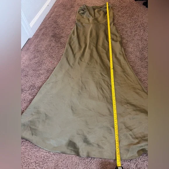 ASOS Edition Olive Green Satin Maxi Gown Dress Halter Open Back Bridesmaid 8 - Picture 8 of 11